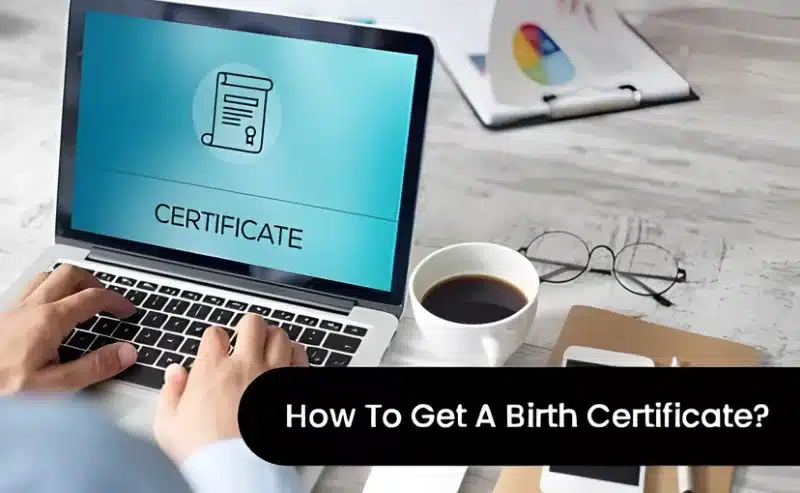 Person using a laptop to research the importance of birth certificate and how to order copies