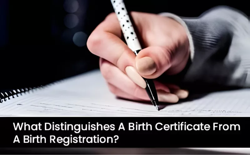 A hand writing details to highlight the importance of birth certificate registration for official identity records