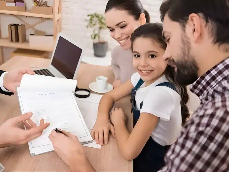 Family meeting a professional to discuss the importance of birth certificate for future legal planning needs