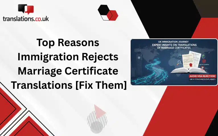 Top Reasons Immigration Rejects Marriage Certificate Translations, addressing mistakes, unprofessionalism, and failure to meet UKVI standards