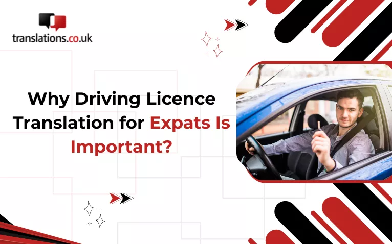 Banner highlighting the importance of Driving Licence Translation for Expats with a driver image