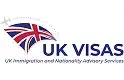 UK VISAS logo featuring a stylized Union Jack with an airplane silhouette and the text "UK VISAS."