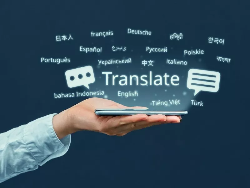  Translation vs interpretation concept with multilingual text floating above a smartphone<br />
