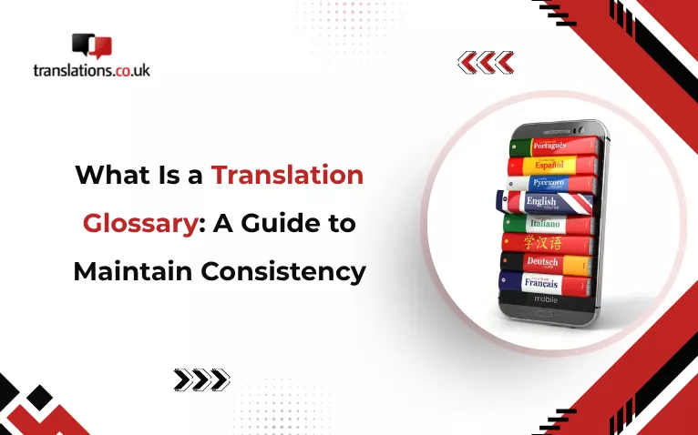 Graphic titled What Is a Translation Glossary, explaining how to maintain consistency across texts
