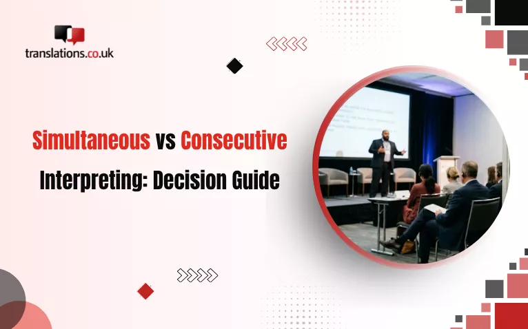 blog banner image with text Simultaneous vs Consecutive Interpreting: Decision Guide