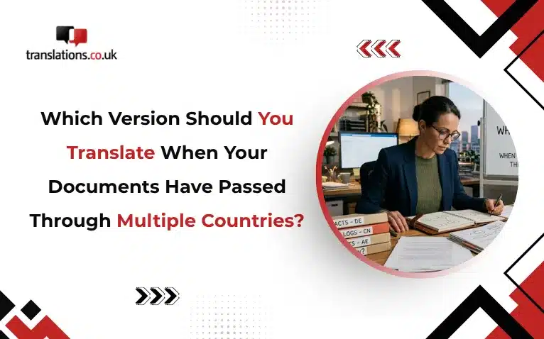 Woman reviewing papers: which version should you translate your document for multiple countries